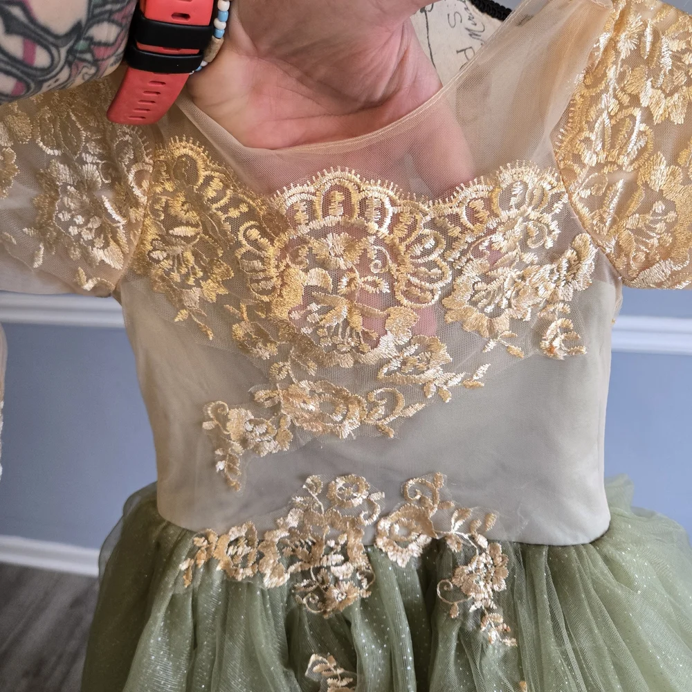Elegant Green and Gold Kids Costume Dress